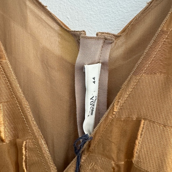 NEW PRADA Brown Tan and Silk Dress Size 44 silk overlay design - Picture 7 of 11